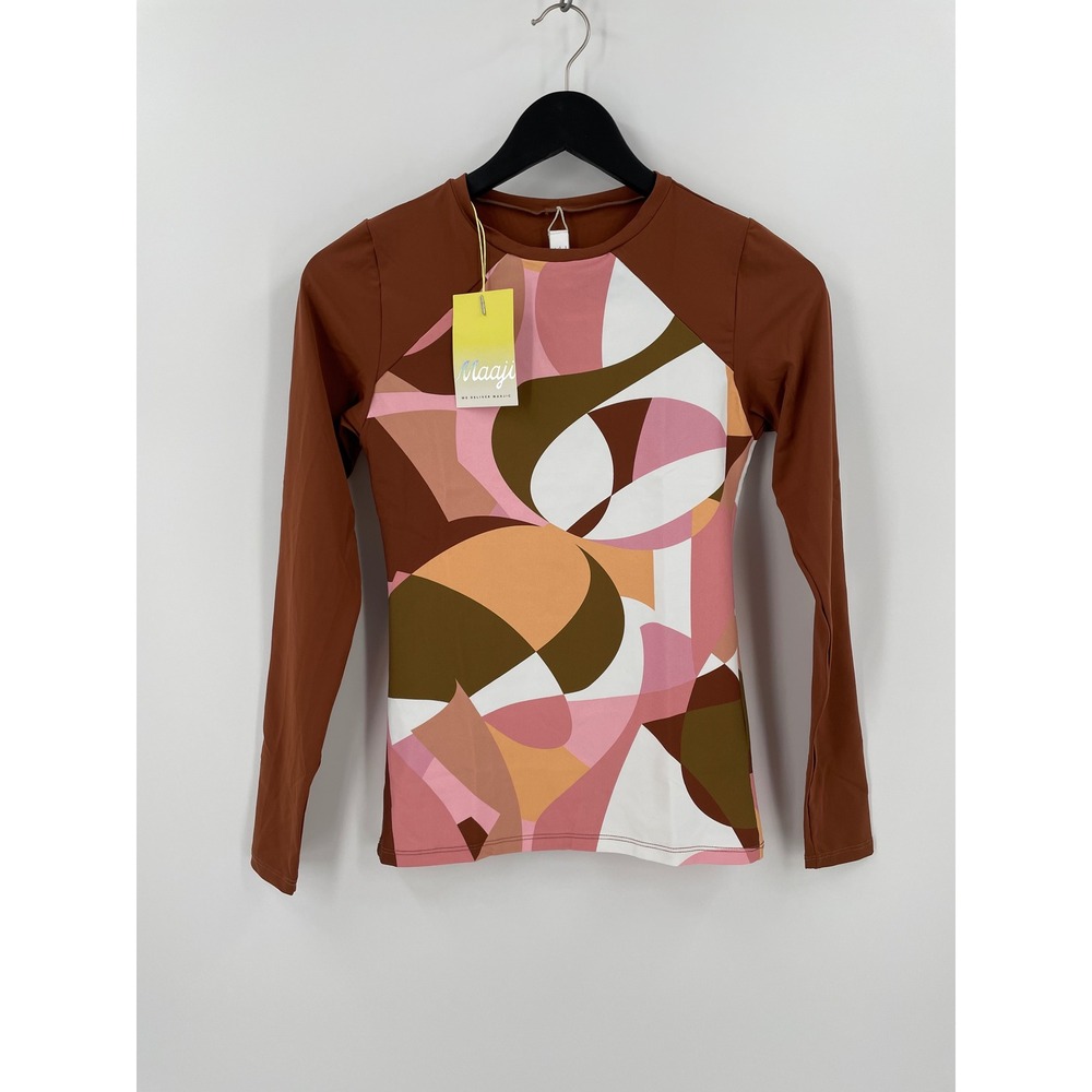 Maaji‎ Rash Guard Swim Top Womens M Long Sleeve Retro Abstract Geometric UPF NWT